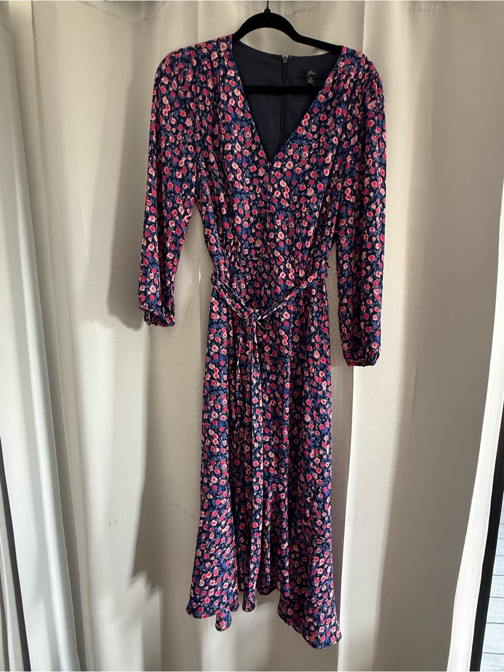 J Crew Navy Pink Floral High-Low
Midi Faux Wrap Dress Size 8 NWT